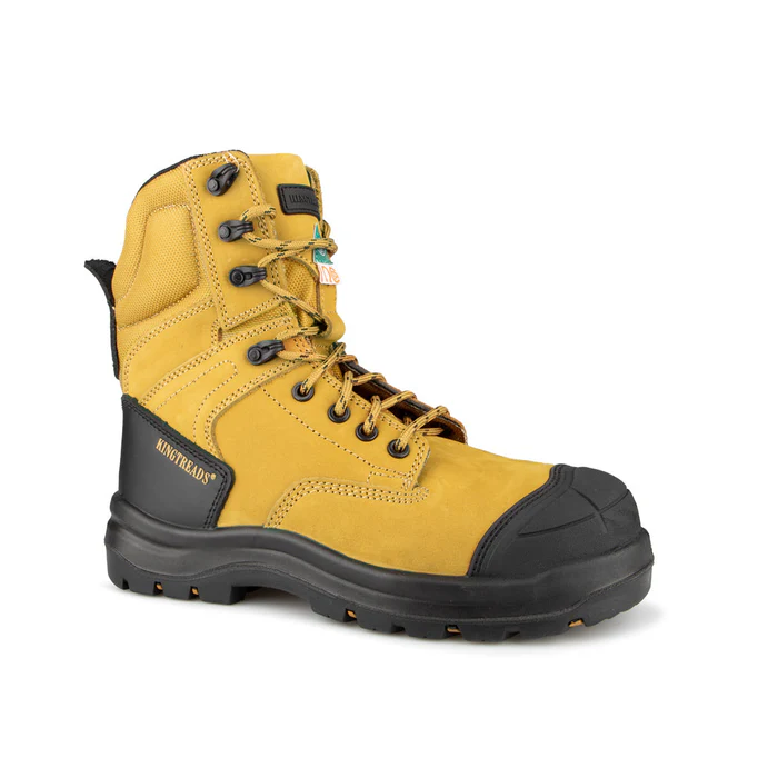 La botte de travail pour femmes KINGTREADS REVOLVE 8" est dotée d'une coupe haute, d'un bout et d'un talon renforcés en noir, d'œillets métalliques, d'une semelle robuste et offre une protection et une durabilité à toute épreuve.