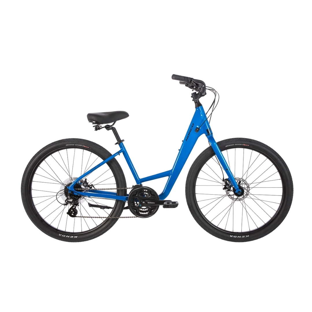 VÉLO HYBRIDE NORCO SCENE 2 BLEU NOIR VUE DU PROFIL DROIT DU VÉLO