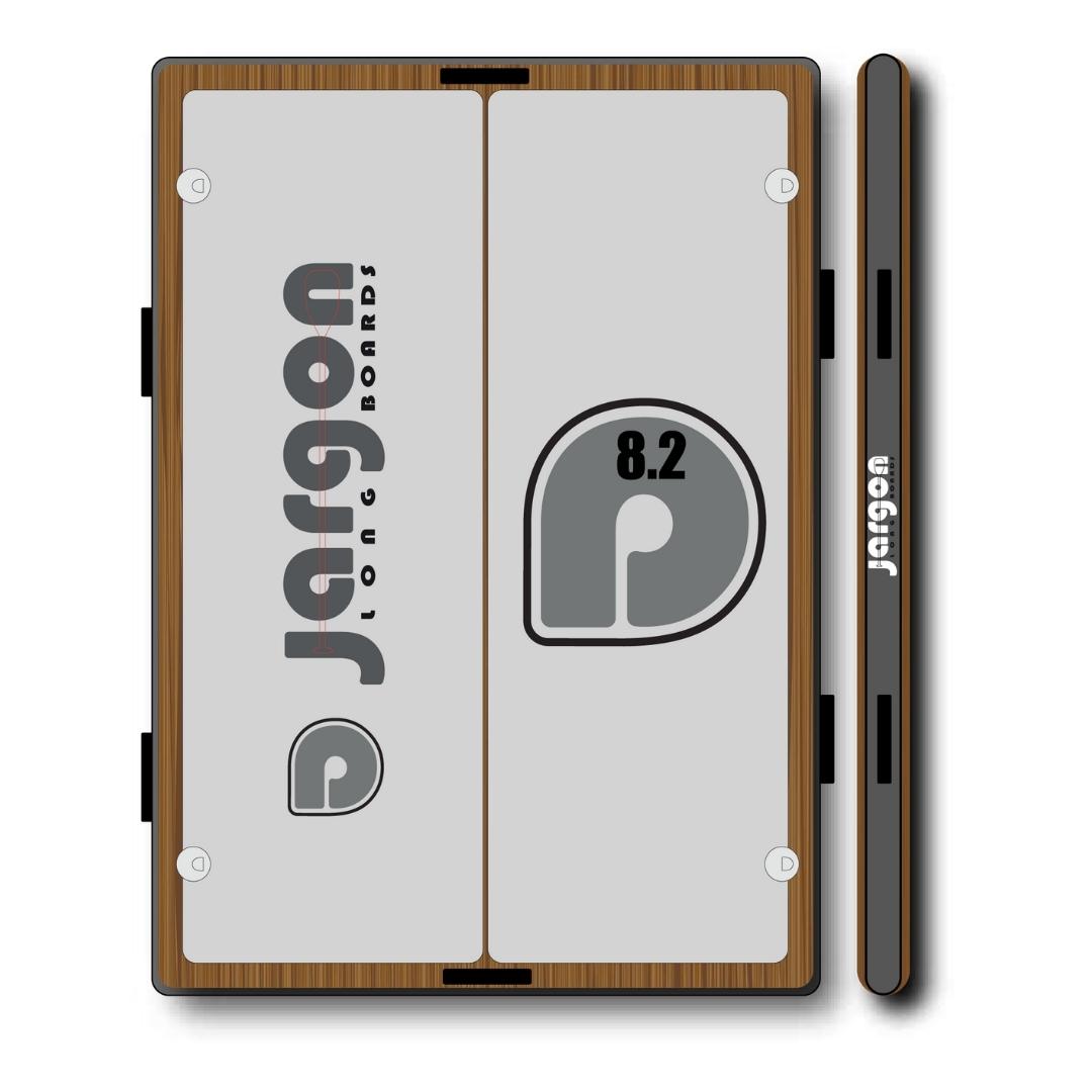 la planche à pagaie Jargon Island 8.2 vue du dessus et du côté de la planche