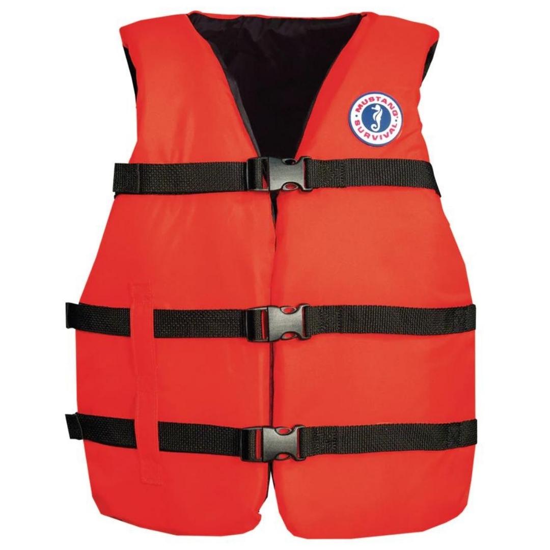 VESTE DE FLOTTAISON MUSTANG SURVIVAL UNIVERSAL FIT FOAM PFD POUR ADULTE DE COULEUR ROUGE VUE D'AVANT