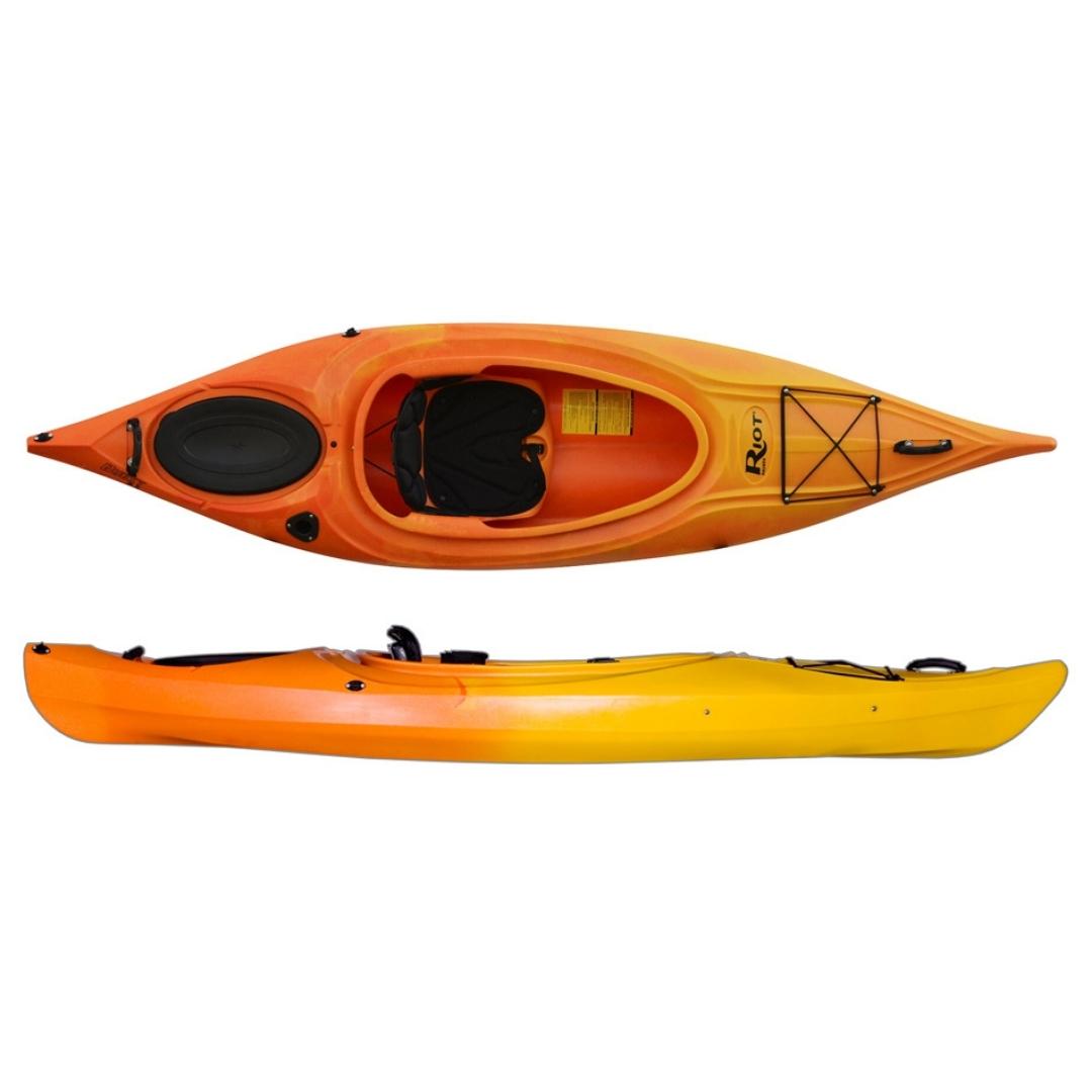 kayak riot quest 9.5 couleur sunset vue du dessus et du profil du kayak