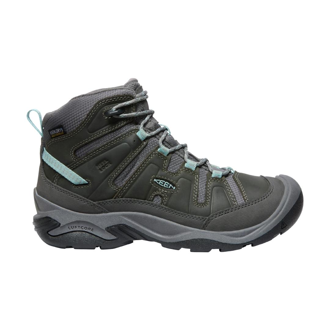BOTTE DE RANDONNÉE KEEN CIRCADIA MID IMPERMÉABLE POUR FEMME couleur steel grey/cloud vue de la botte droite de profil droit