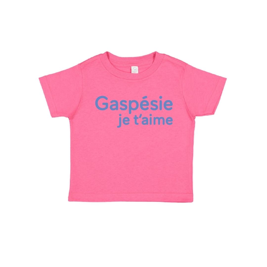 T-SHIRT GASPÉSIE JE T'AIME LOGO signature POUR BÉBÉ couleur hot pink