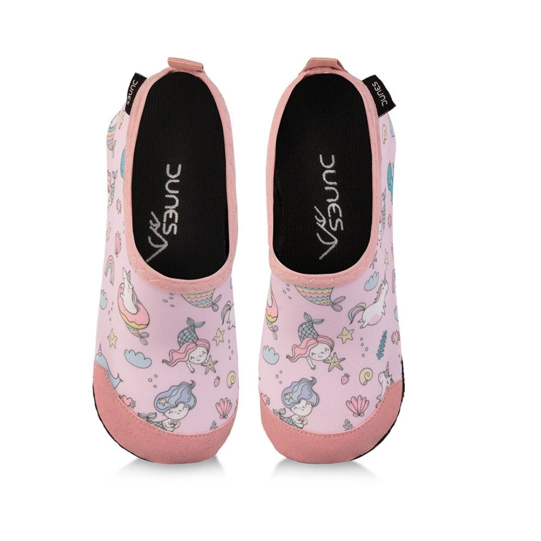 chaussure d'eau dunes pour ENFANT couleur SIRÈNE/ROSE vue des deux souliers du dessus