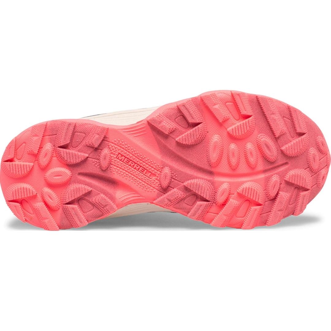 Moab Speed Mid Waterproof POUR JUNIOR COULEUR DUSTY BLUE /CORAL VUE DE LA SEMELLE EXTÉRIEURE COULEUR CORAL