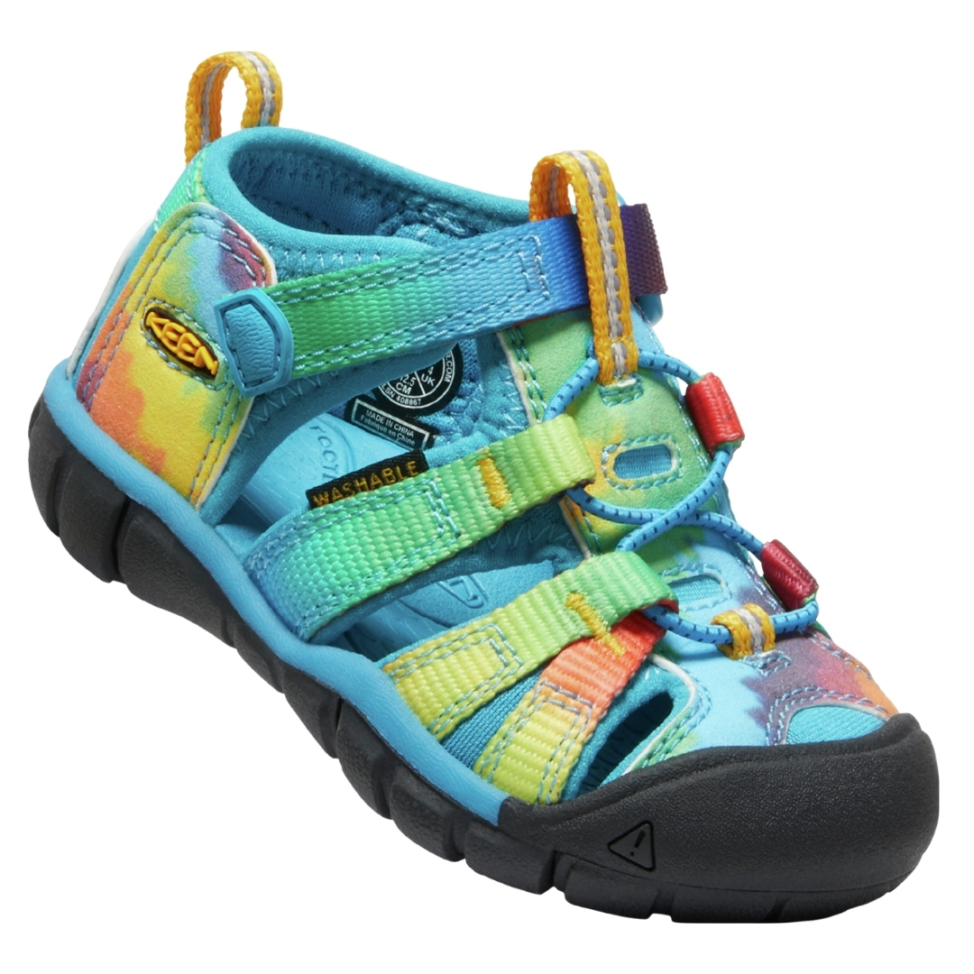 SANDALE KEEN SEACAMP II CNX POUR BÉBÉ COULEUR Vivid Blue/Original Tie Dye VUE DE PROFIL DE LA SANDALE DROITE