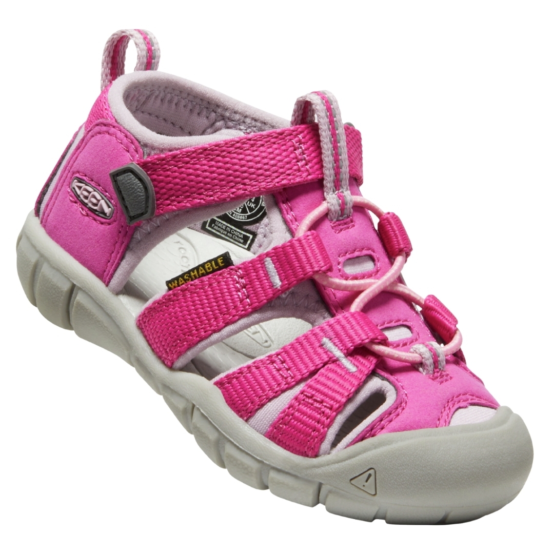 SANDALE KEEN SEACAMP II CNX POUR BÉBÉ COULEUR Very Berry/Dawn Pink VUE DE PROFIL DE LA SANDALE DROITE
