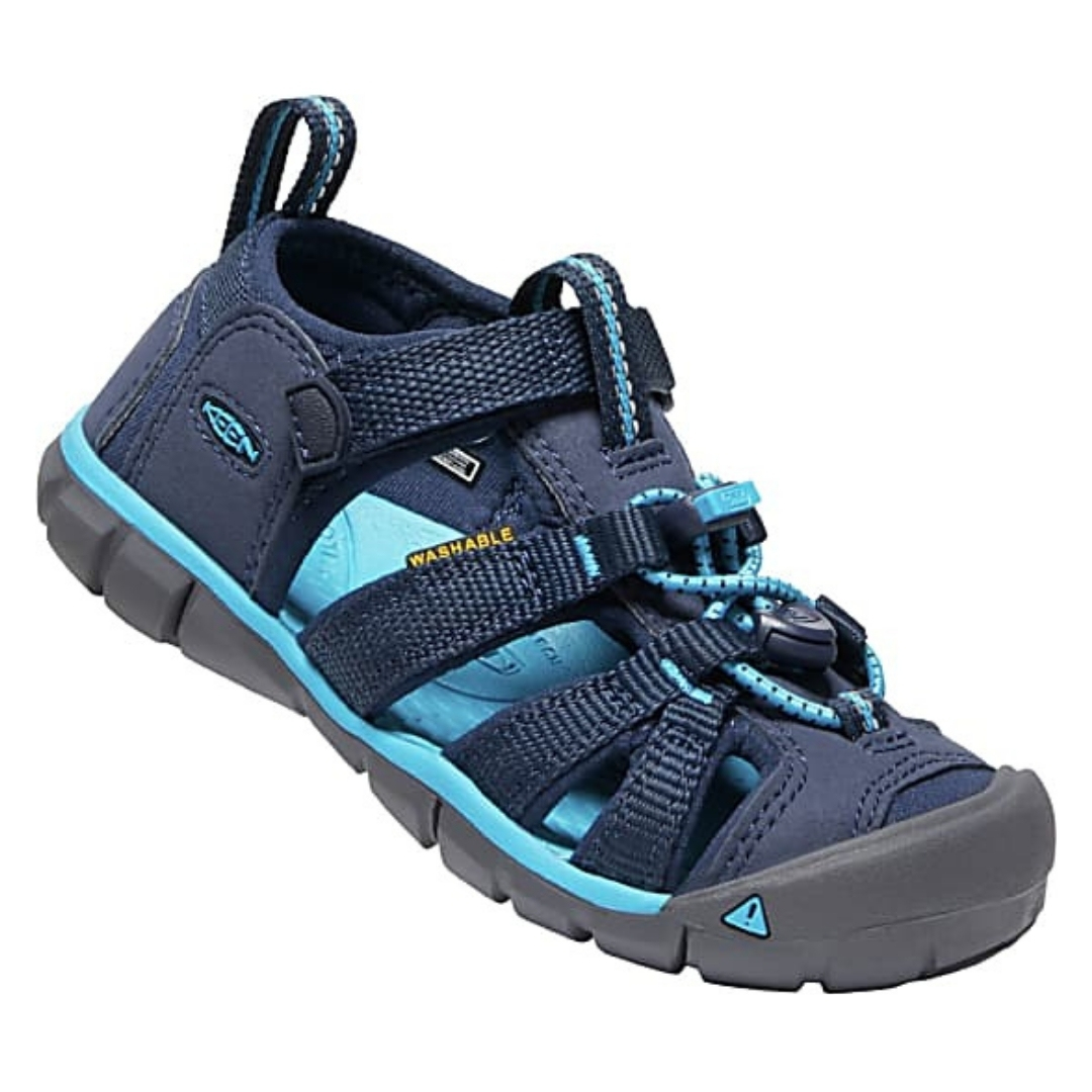 sandale keen seacamp ii cnx pour enfant couleur BLACK IRIS/VIVID BLUE vue de profil
