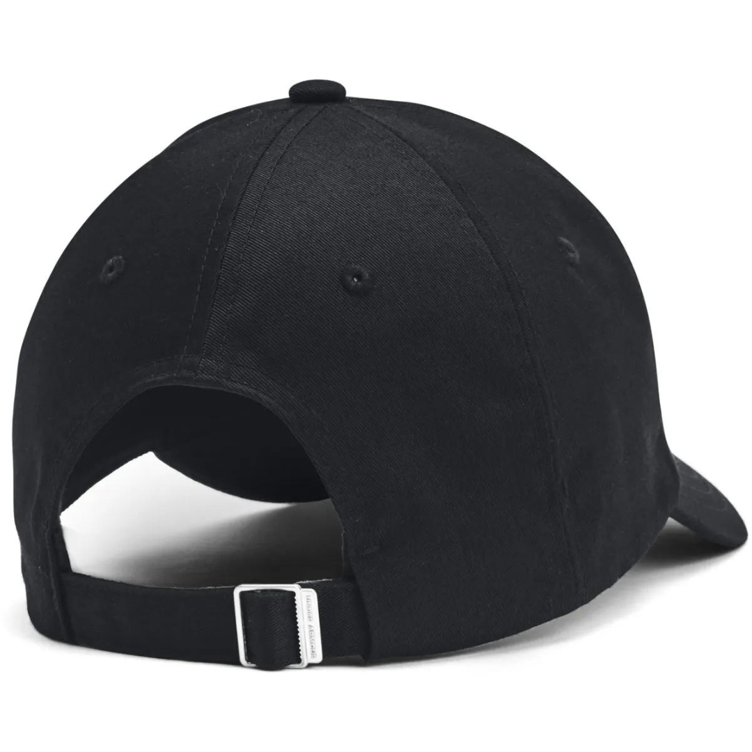 CASQUETTE UNDER ARMOUR UA FAVORITE POUR FEMME couleur black/halo gray vue de l'arrière large ouverture pour queue de cheval ainsi que la sangle de fermeture ajustable visible