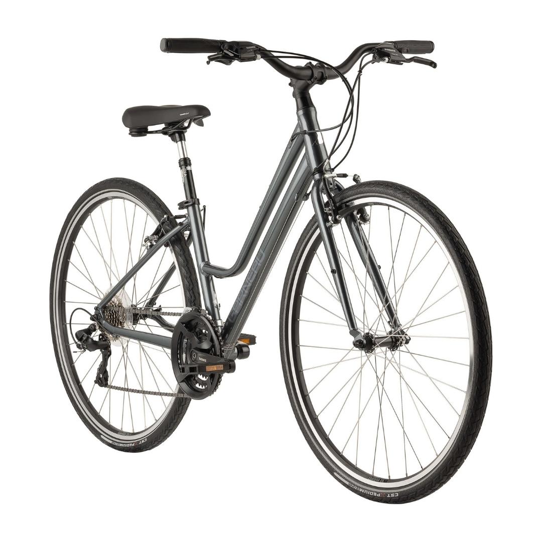 VÉLO HYBRIDE LOUIS GARNEAU ESPACE STEP VU DE L'AVANT/PROFIL DROIT