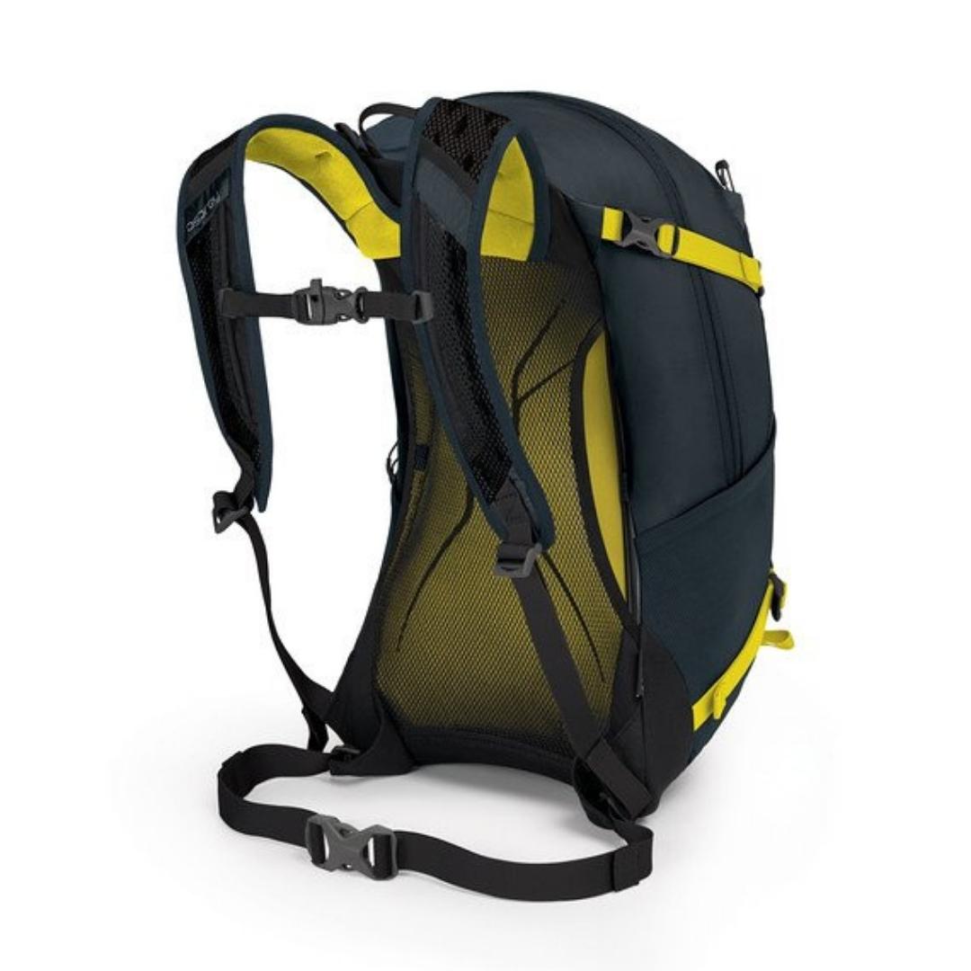 sac à dos osprey hikelite 26 couleur SHIITAKE GREY vue du dos du sac avec bretelle ajustables et ceinture d'Attache