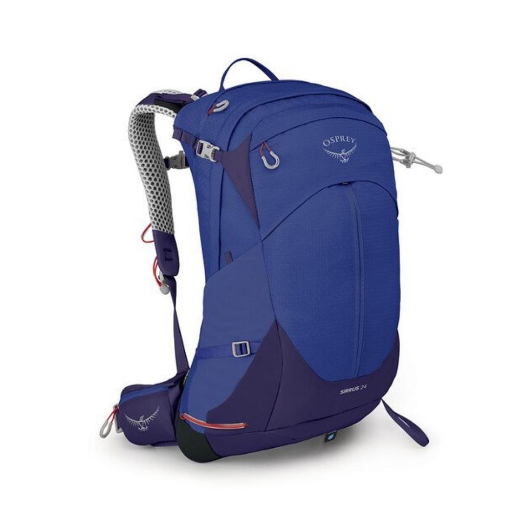 SAC à DOS OSPREY SIRRUS 24 POUR FEMME COULEUR BLUEBERRY VUE DE FACE/PROFIL DU SAC BLEU