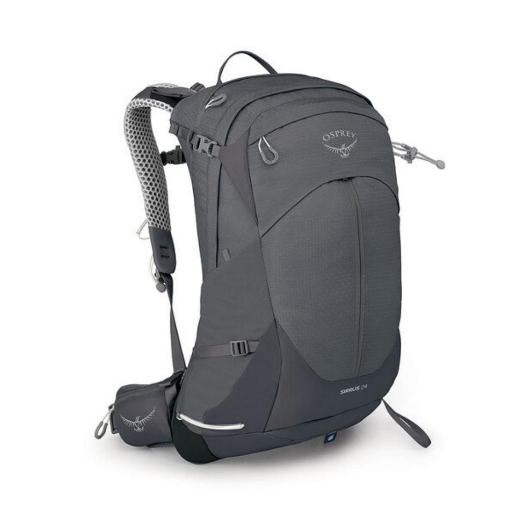 SAC À DOS OSPREY SIRRUS 24 POUR FEMME COULEUR TUNNEL VISION GREY VUE DE FACE/PROFIL DU SAC BLEU