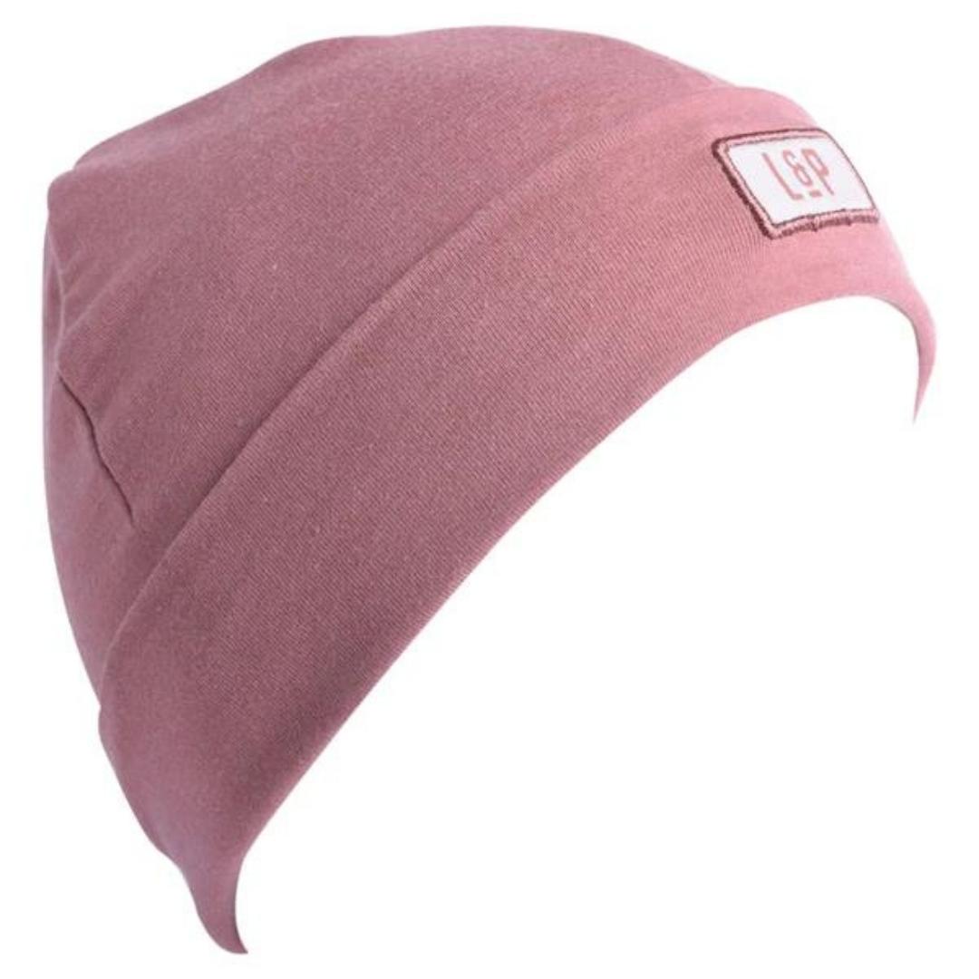 TUQUE L & p APPAREL BOSTON EN COTON POUR BÉBÉ/ENFANT COULEUR AUBERGINE VUE DE L'AVANT TUQUE REPLIÉE