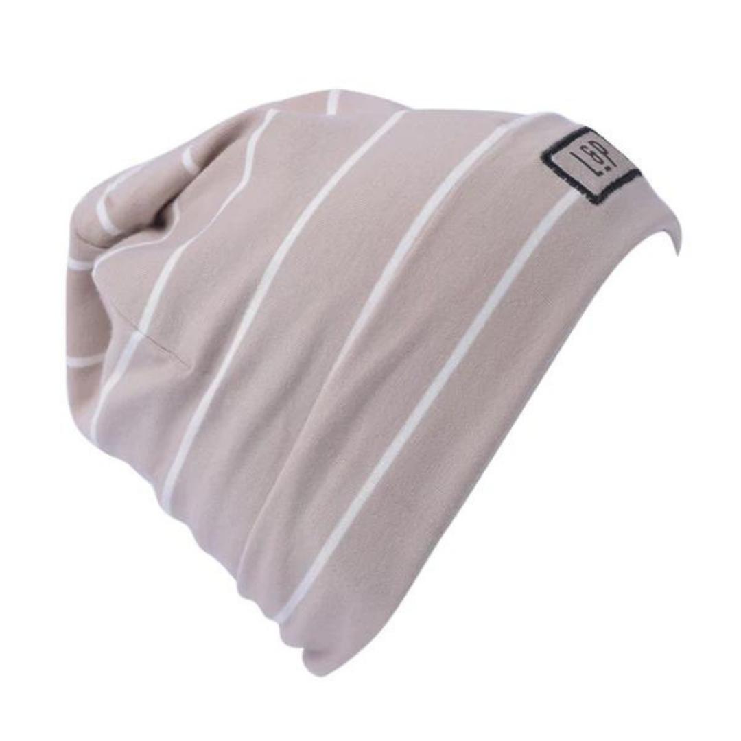 TUQUE L & p APPAREL BOSTON EN COTON POUR BÉBÉ/ENFANT COULEUR : Gris Sable & Crème VUE DE L'AVANT TUQUE DÉPLIÉE