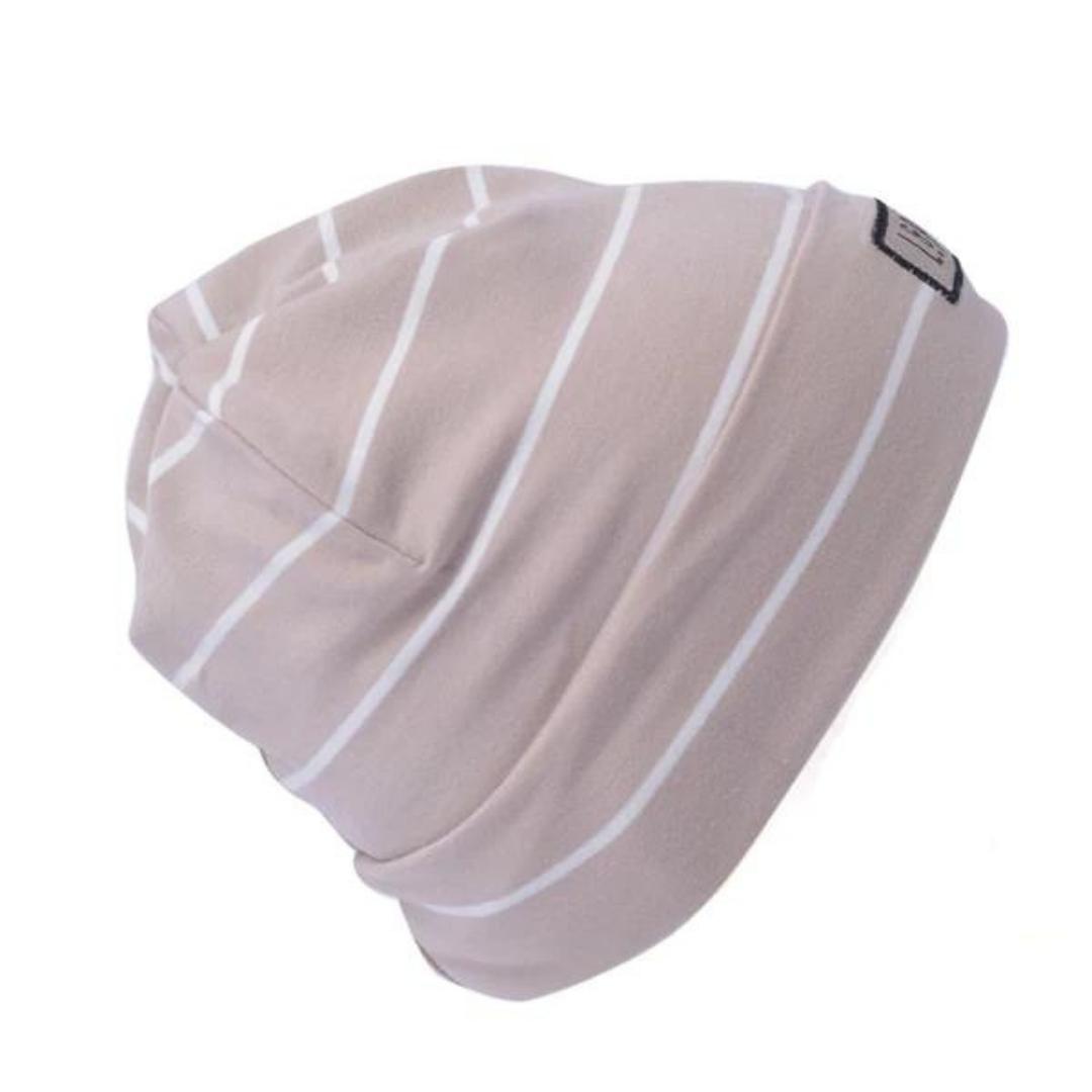 TUQUE L & p APPAREL BOSTON EN COTON POUR BÉBÉ/ENFANT COULEUR : Gris Sable & Crème VUE DE L'AVANT TUQUE DÉPLIÉE