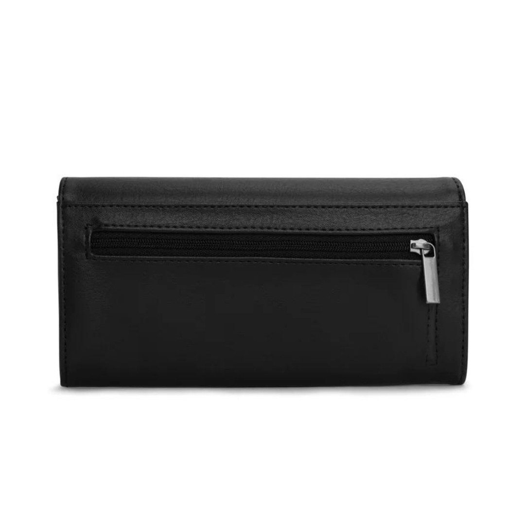 PORTEFEUILLE MATT & NAT VERA ARBOR couleur black vue du dos du portefeuille avec compartiment à monnaie à fermeture à glissière