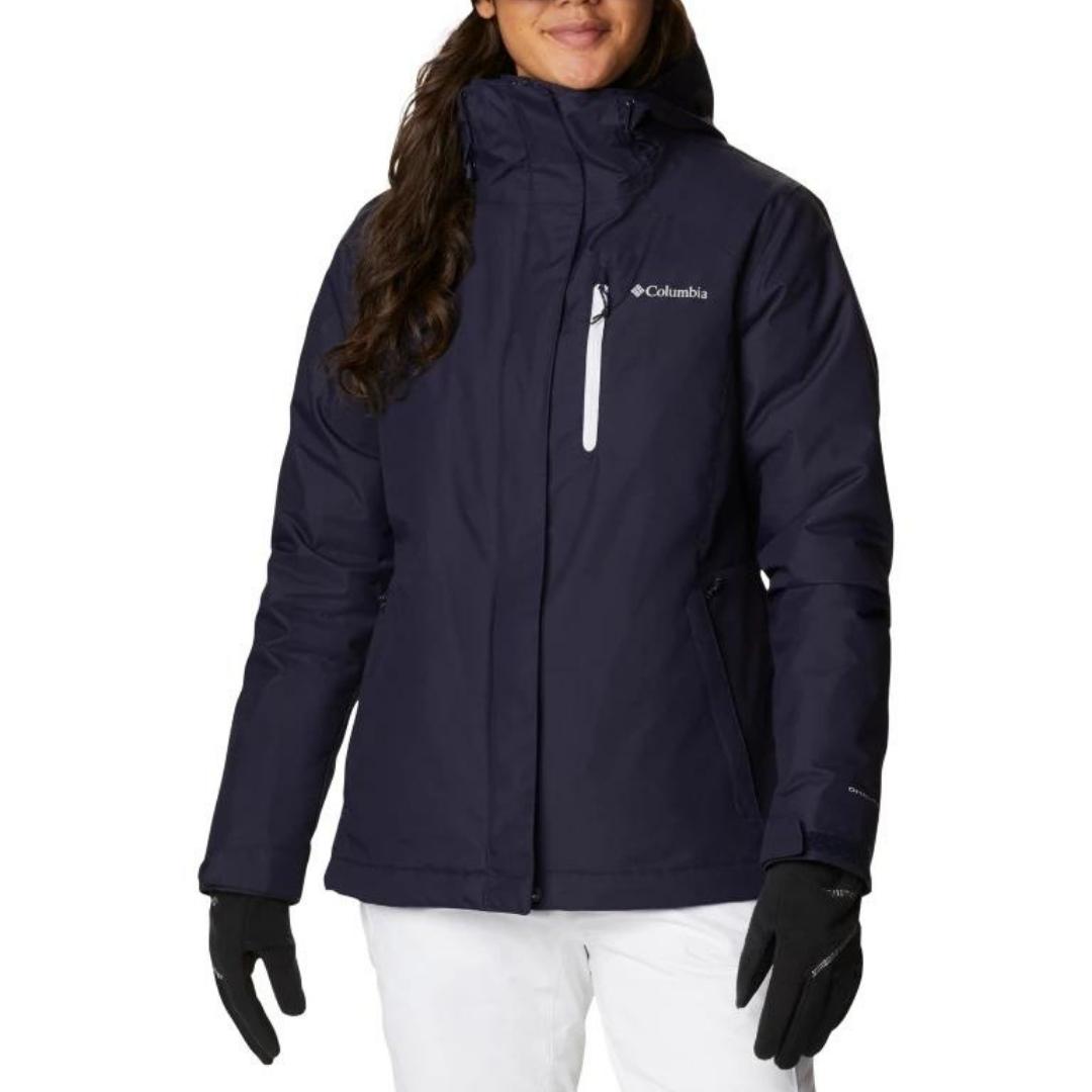 MANTEAU 3 EN 1 COLUMBIA WHIRLIBIRD IV INTERCHANGE POUR FEMME couleur dark nocturnal porté par une femme vue de face de la tête aux cuisses