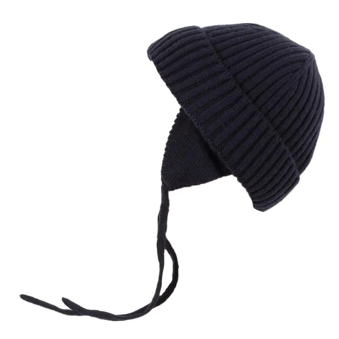 TUQUE À OREILLE NANÖ MALCOLM POUR PETIT ENFANT (2 À 6X) couleur marine tuque vue seule de côté oreilles et cordons bien visible sur la tuque marine