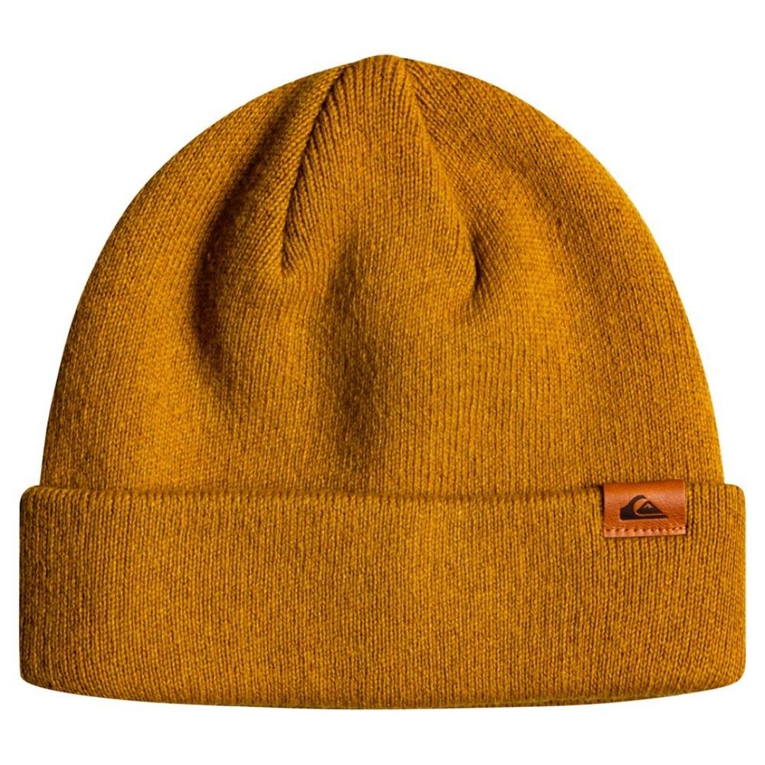 TUQUE QUIKSILVER ROUTINE UNISEXE POUR ADULTE couleur BUCKTHORN BROWN vue à plat de face avec écusson visible