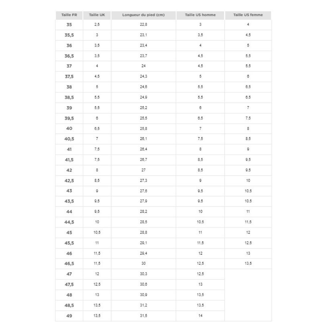 Ski Alpin Charte Grandeur Chaussure Tableau Conversion Botte De