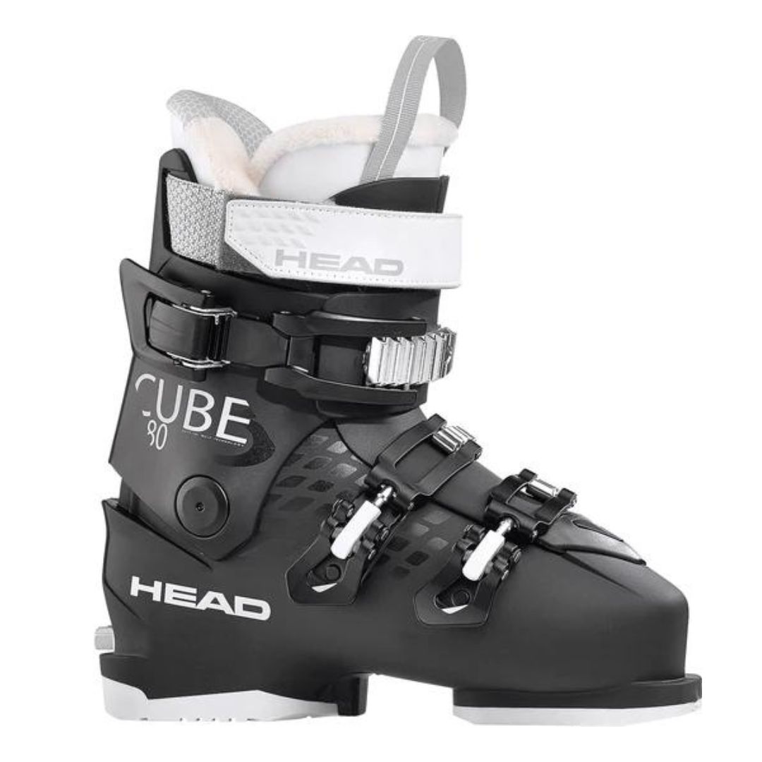 BOTTE DE SKI APLIN HEAD CUBE 3 80 W POUR FEMME couleur black vue de la botte droite de profil droit avec les attaches velcro et à ratchet visibles