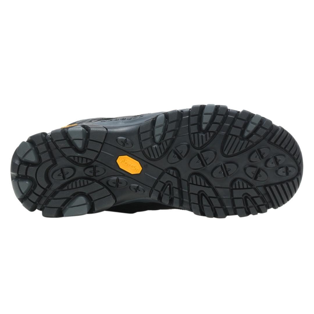 BOTTE D'HIVER MERRELL MOAB 3 THERMO XTREME WATERPROOF POUR HOMME COULEUR BLACK VUE DE LA SEMELLE D'USURE AVEC LOGO VIBRAM JAUNE