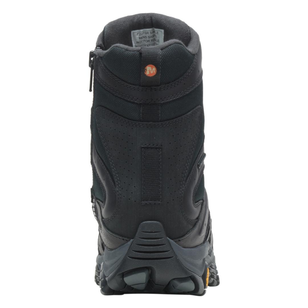 BOTTE D'HIVER MERRELL MOAB 3 THERMO XTREME WATERPROOF POUR HOMME COULEUR BLACK VUE DE L'ARRIÈRE DELA BOTTE DROITE AVEC LANGUETTE DE TIRAGE SUR LA TIGE ARRIÈRE