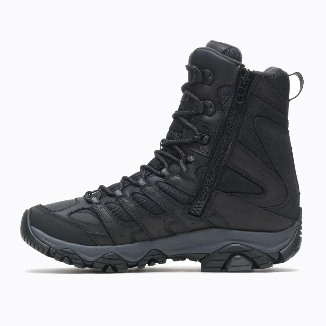 BOTTE D'HIVER MERRELL MOAB 3 THERMO XTREME WATERPROOF POUR HOMME COULEUR BLACK VUE DE PROFIL GAUCHE DE LA BOTTE DROITE AVEC FERMETURE ÉCLAIRE