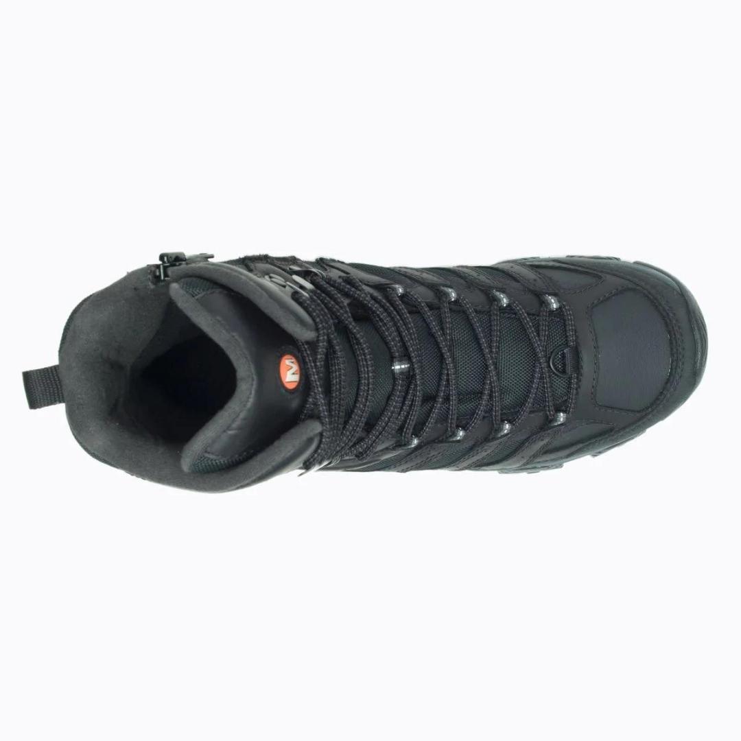 BOTTE D'HIVER MERRELL MOAB 3 THERMO XTREME WATERPROOF POUR HOMME COULEUR BLACK VUE DU DESSUS DE LA BOTTE DROITE AVEC LACETS
