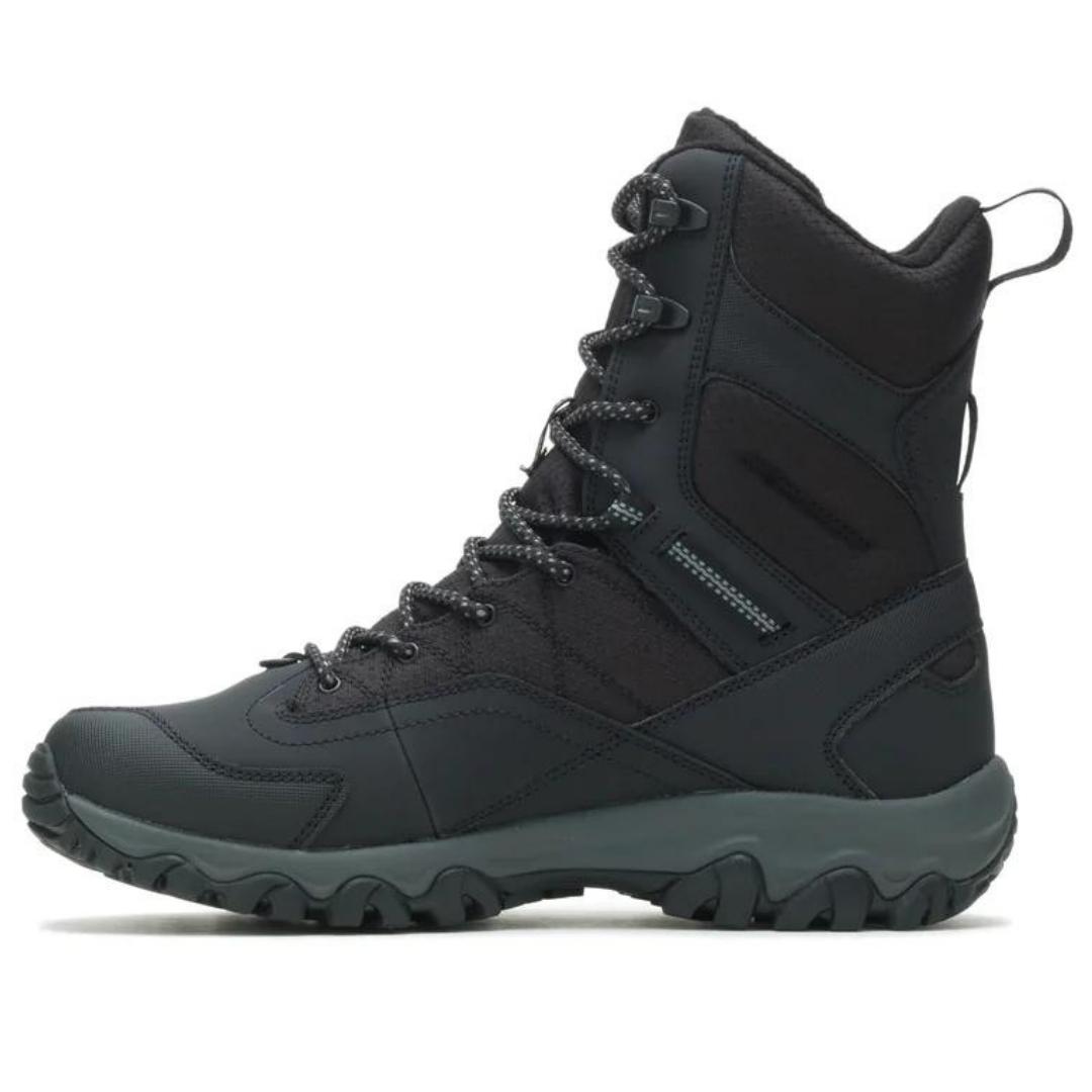 BOTTE D'HIVER MERRELL THERMO AKITA TALL WATERPROOF POUR HOMME couleur black vue du profil gauche de la botte droite