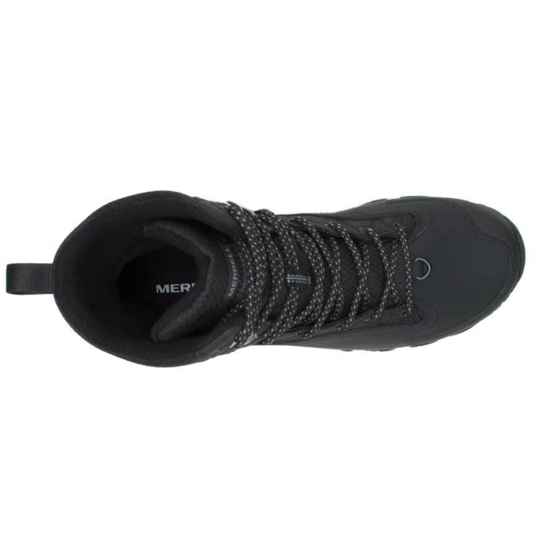 BOTTE D'HIVER MERRELL THERMO AKITA TALL WATERPROOF POUR HOMME couleur black vue du dessus de la botte droite avec lacet