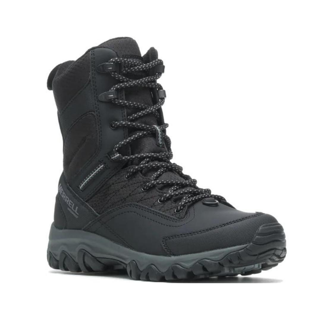 BOTTE D'HIVER MERRELL THERMO AKITA TALL WATERPROOF POUR HOMME couleur black vue de profil/avant de la botte droite