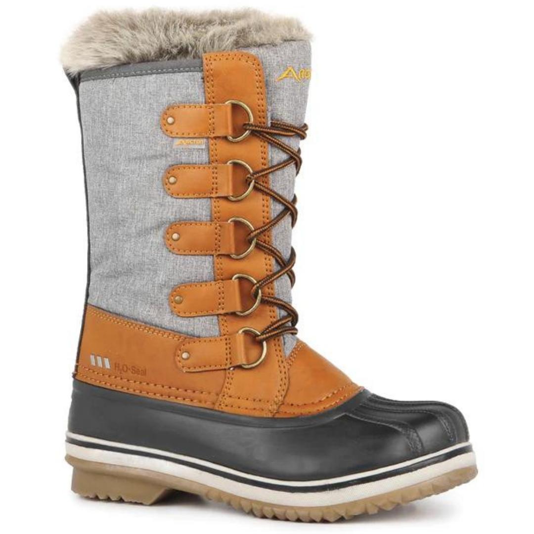 BOTTE D'HIVER ACTON CAROLYN POUR FEMME couleur w28 gris et tan vue de profil droit de la botte droite à lacet