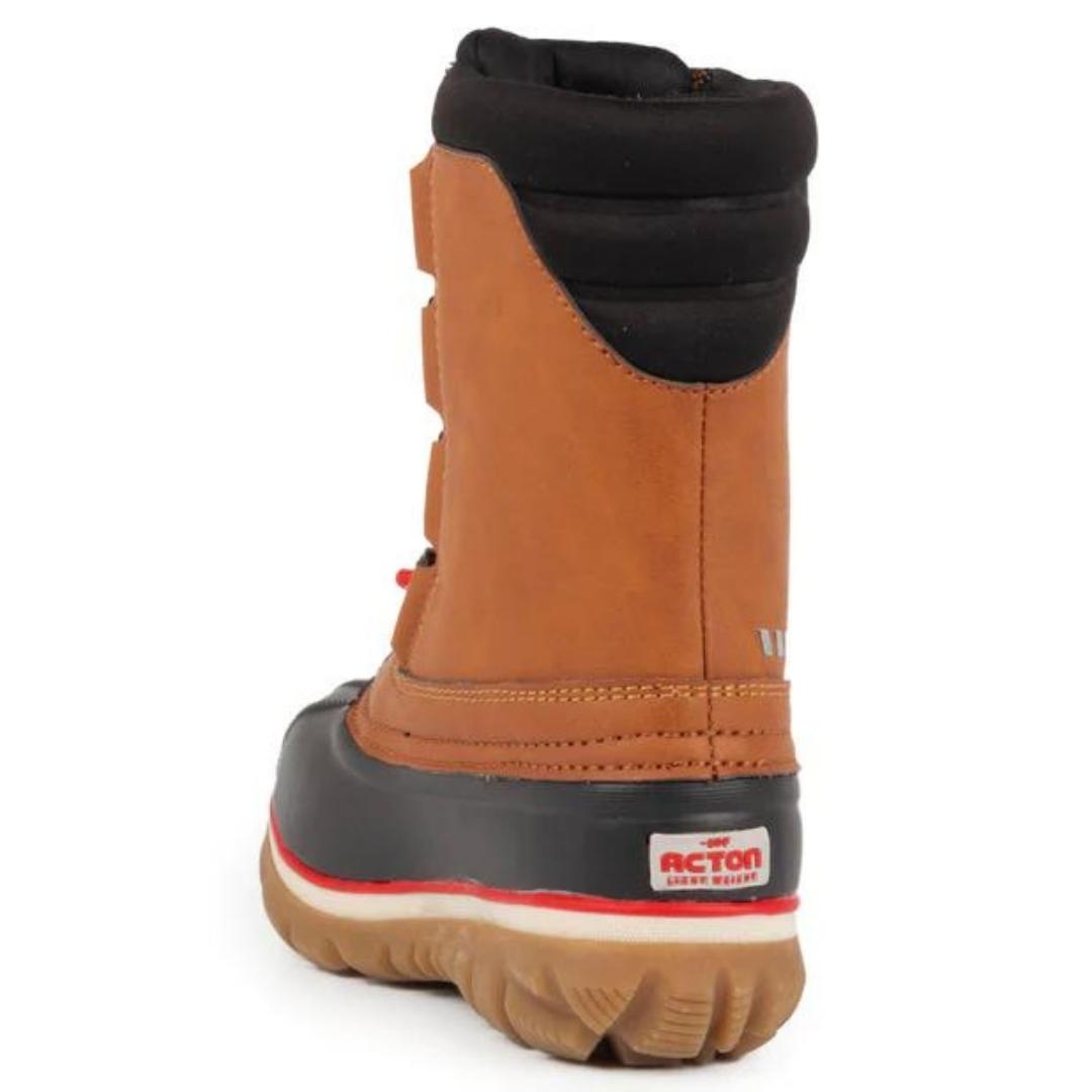 BOTTE D'HIVER ACTON ROCK POUR ENFANT (JUNIOR 10-8) couleur J12-tan vue de l'arrière de la botte avec le nom Acton inscrit sur le talon