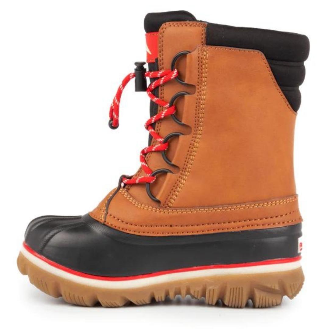 BOTTE D'HIVER ACTON ROCK POUR ENFANT (JUNIOR 10-8) couleur J12-TAN vue du profil gauche de la botte droite avec insertions réfléchissantes