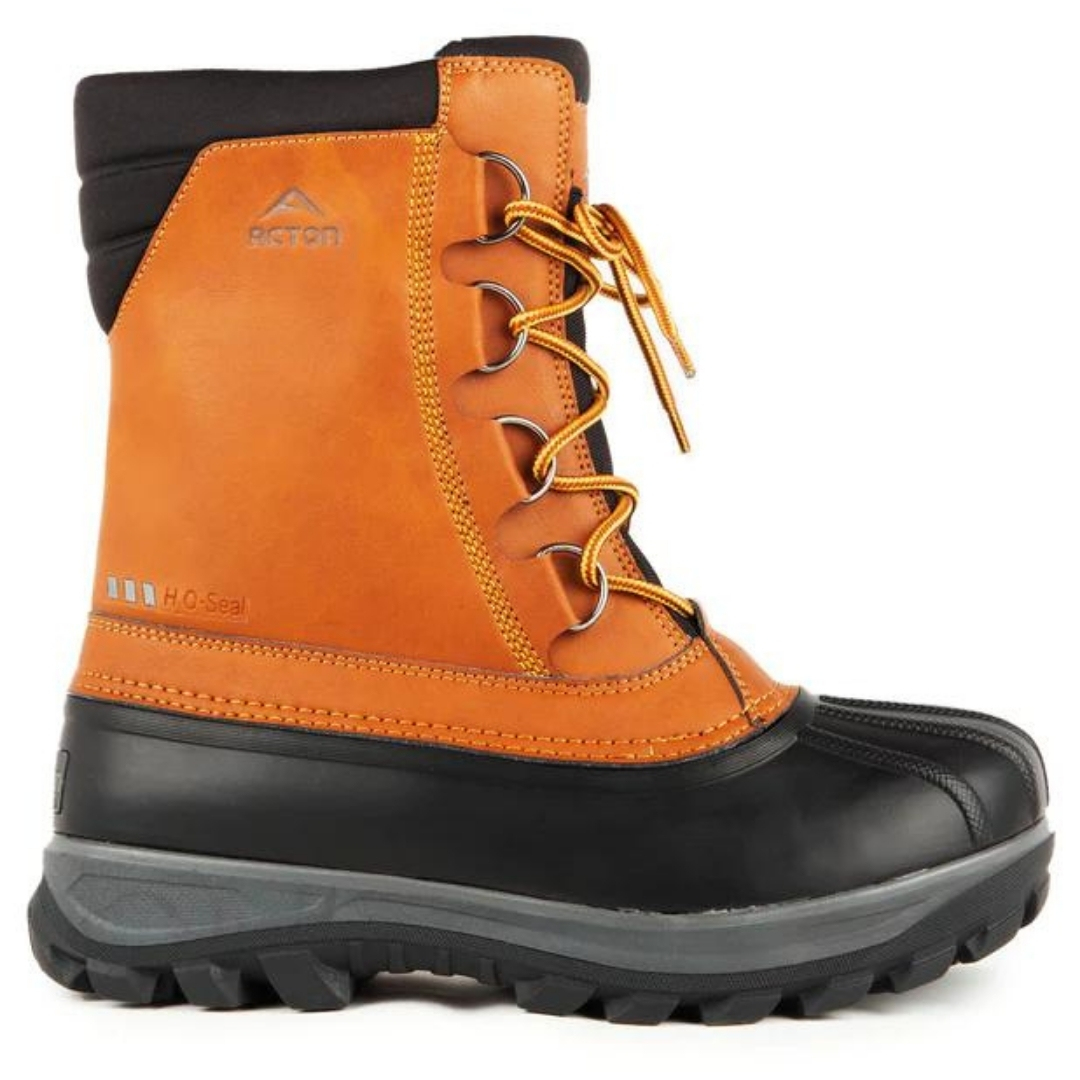 BOTTE D'HIVER ACTON YUKON POUR HOMME couleur M12-TAN vue du profil droit de la botte droite a semelle de caoutchouc