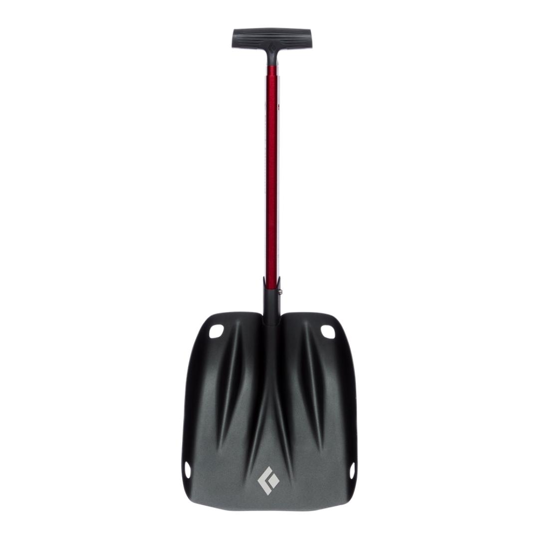 PELLE À NEIGE BLACK DIAMOND TRANSFER SHOVEL VUE DE FACE DE LA PELLE AVEC LE MANCHE REPLIÉE AU PLUS PETIT