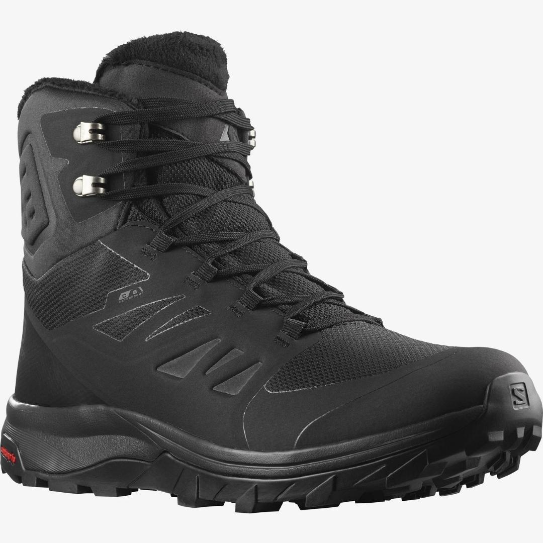 BOTTTE D'HIVER SALOMON OUTBLAST TS CSWP POUR HOMME COULEUR BLACK/BLACK/BLACK VUE DU PROFIL AVANT DROIT DE LA BOTTE DROITE