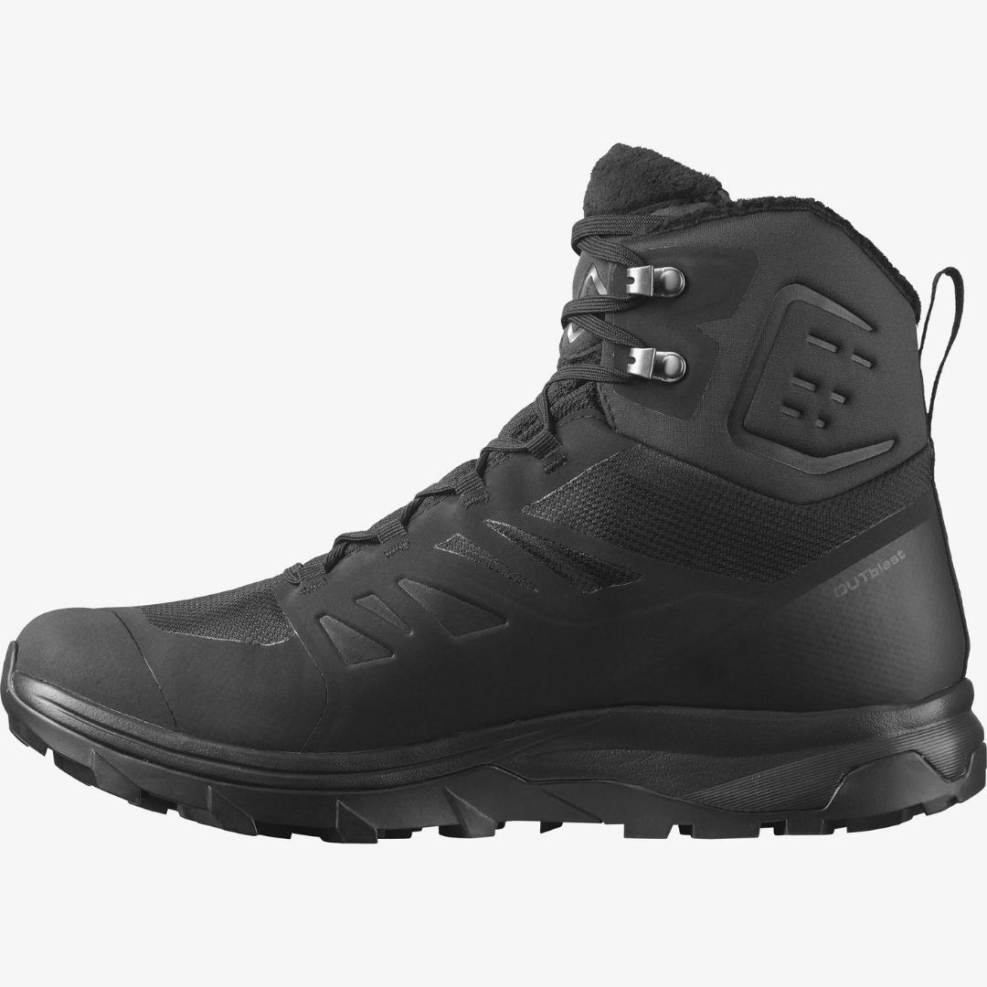 BOTTTE D'HIVER SALOMON OUTBLAST TS CSWP POUR HOMME COULEUR BLACK/BLACK/BLACK VUE DU PROFIL GAUCHE DE LA BOTTE GAUCHE