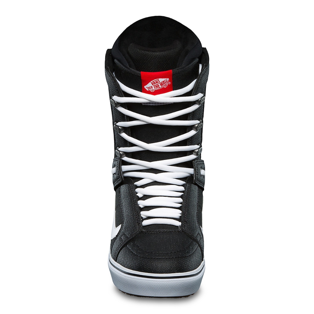 BOTTE DE PLANCHE À NEIGE VANS M HI-STANDARD OG POUR femme COULEUR BLACK/WHITE VUE DE FACE AVEC LES LACETS BLANC VISIBLE
