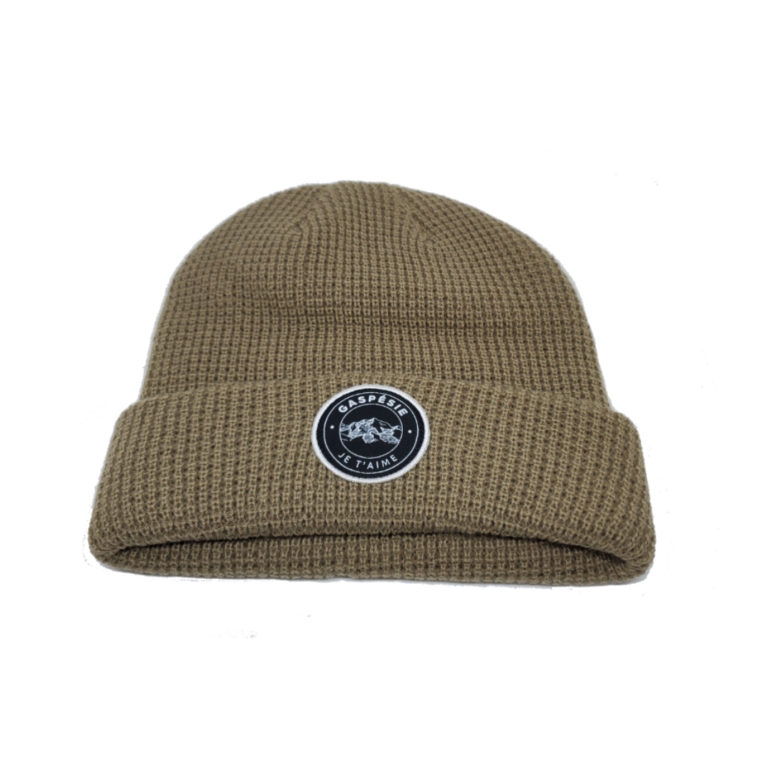 TUQUE WHEELHOUSE GASPÉSIE JE T'AIME LOGO MONTAGNE CERCLE UNISEXE ADULTE COULEUR KHAKI