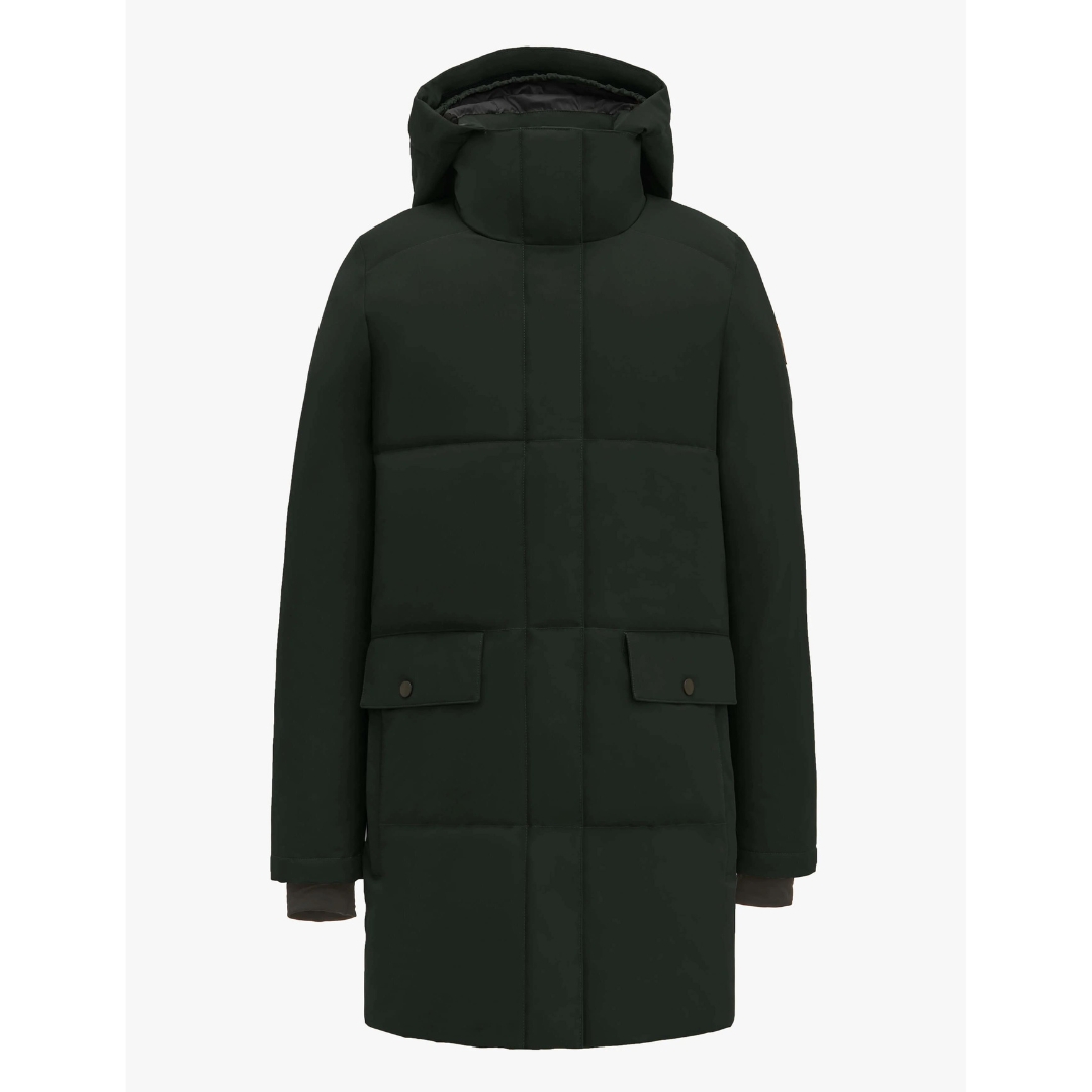 PARKA EN DUVET QUARTZ CO CHLOE POUR FEMME COULEUR VERT BOUTEILLE VUE DE FACE A VEC LES POCHES À BOUTON PRESSION VISIBLES