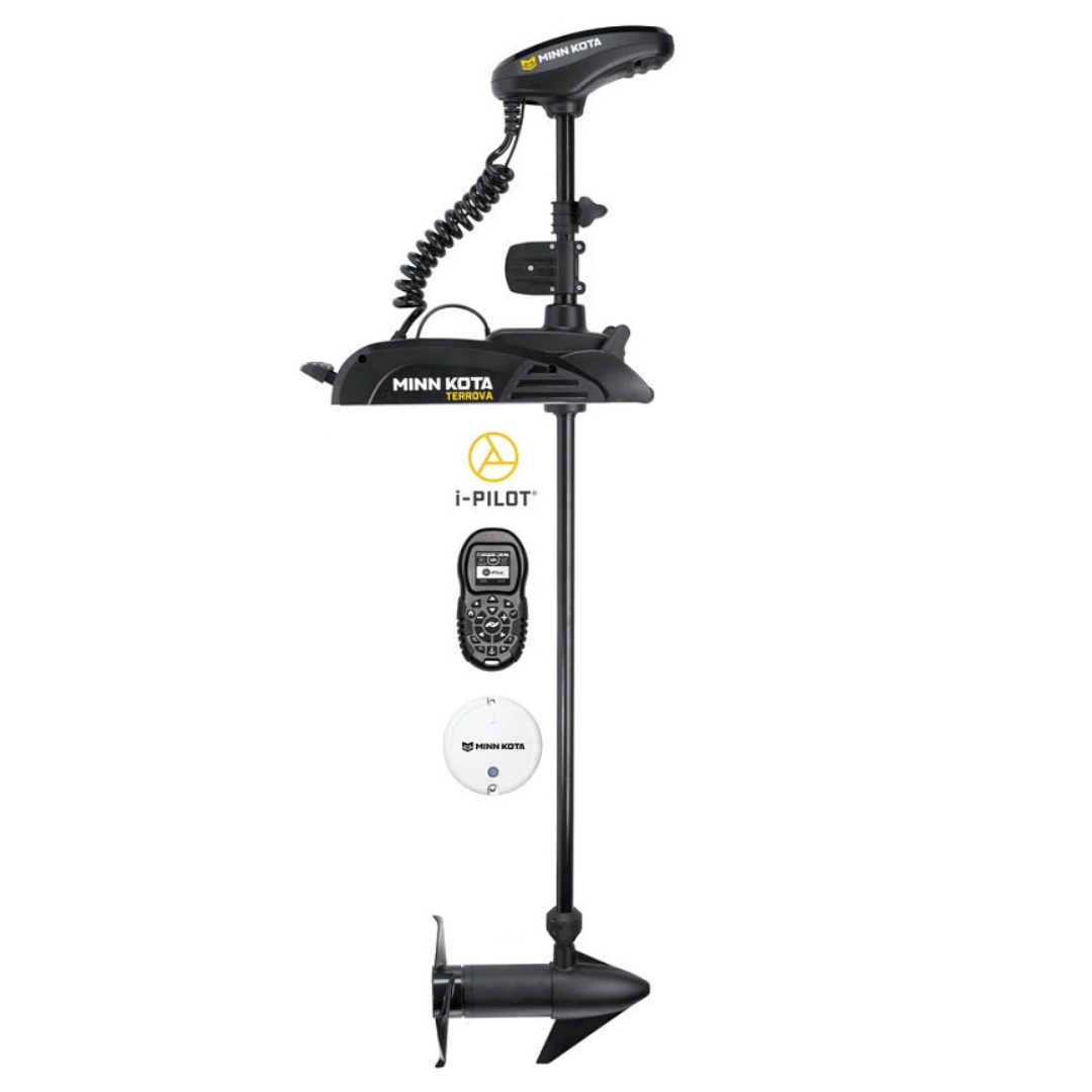MOTEUR ÉLECTRIQUE POUR BATEAU MINN KOTA TERROVA 55/IP BT NO FOOT PEDAL vu de l'ensemble du moteur avec manette