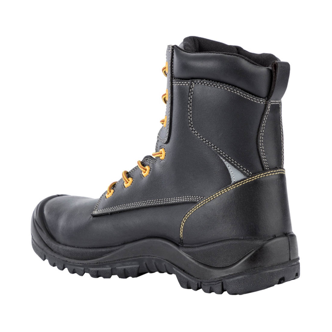 BOTTE DE SÉCURITÉ TRACKER CSA 8" SANS MÉTAL POUR HOMME COULEUR NOIR VUE DU PROFIL GAUCHE ARRIÈRE DE LA BOTTE DROITE TALON RENFORCÉ VISIBLE