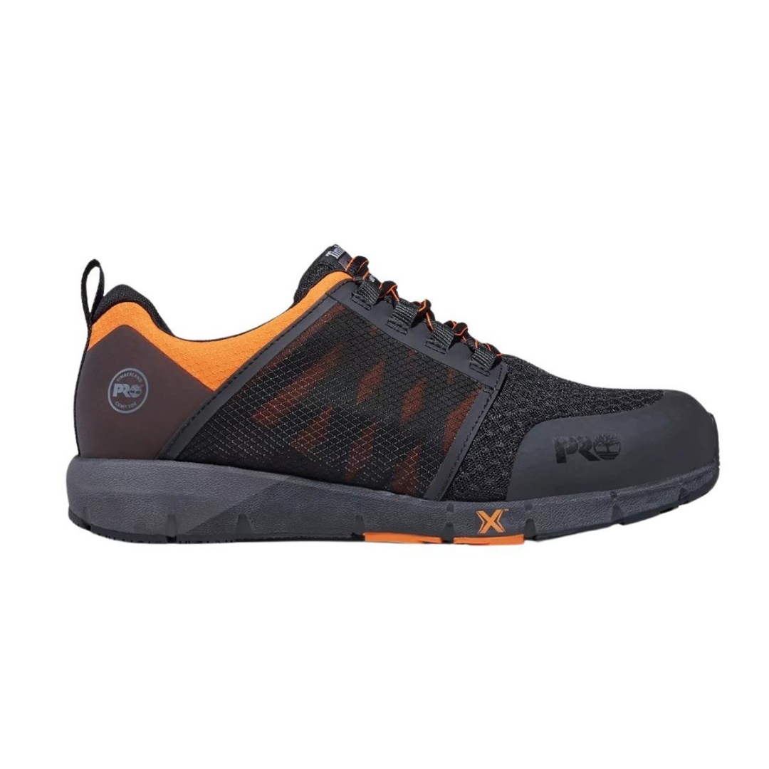 CHAUSSURE DE SÉCURITÉ TIMBERLAND PRO RADIUS CSA POUR HOMME couleur black vu de la chaussure noire et orange de profil droit