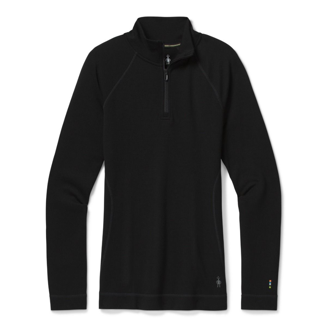 HAUT COUCHE DE BASE SMARTWOOL MERINO 250 1/4 ZIP POUR FEMME couleur black vu à plat avec la fermeture éclair au devant visible