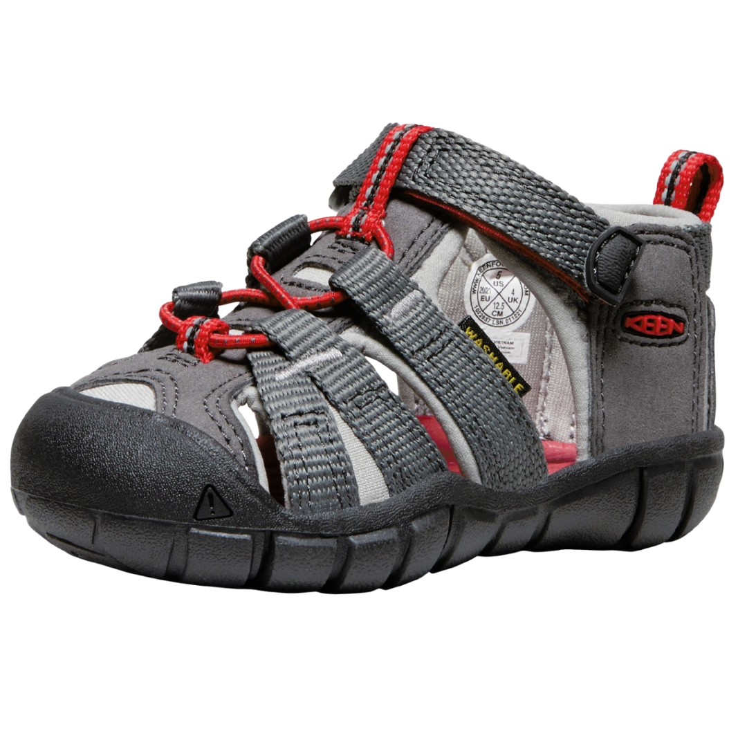 SANDALE KEEN SEACAMP II CNX POUR PETIT ENFANT (4 À 7) COULEUR MAGNET/DRIZZLE SANDALE GRISE AVEC ACCENT ROUGE