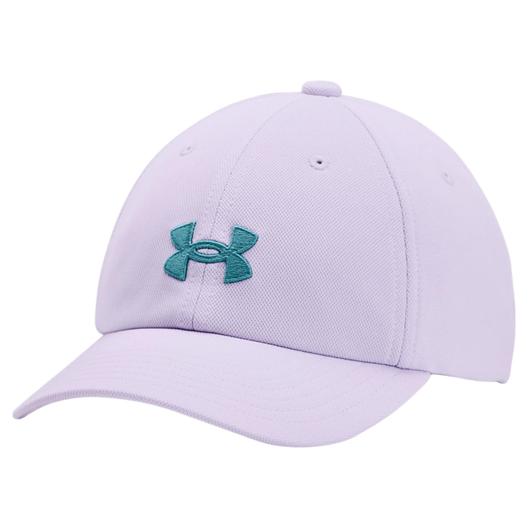 CASQUETTE AJUSTABLE UNDER ARMOUR UA BLITZING POUR Fille couleur 515-NEBULA PURPLE/GLACIER BLUE vue de face avec le logo under armour brodé en turquoise au centre de la casquette lilas