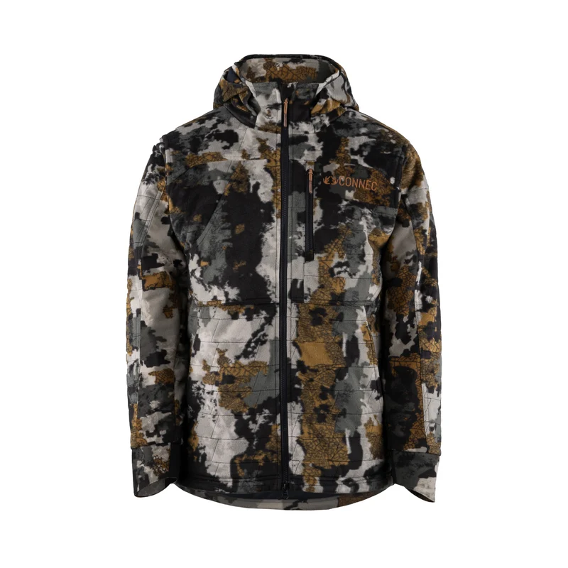 Veste de camouflage à capuche MANTEAU ANTICOSTI, dotée d'une fermeture éclair sur le devant et d'une poche poitrine zippée.